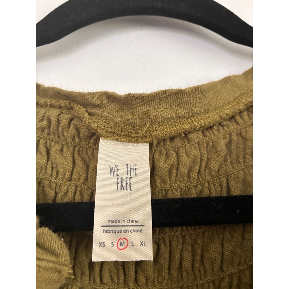 We The Free Free People Olive Green Linen Blend Smocked Tank Top Medium - Picture 5 of 5